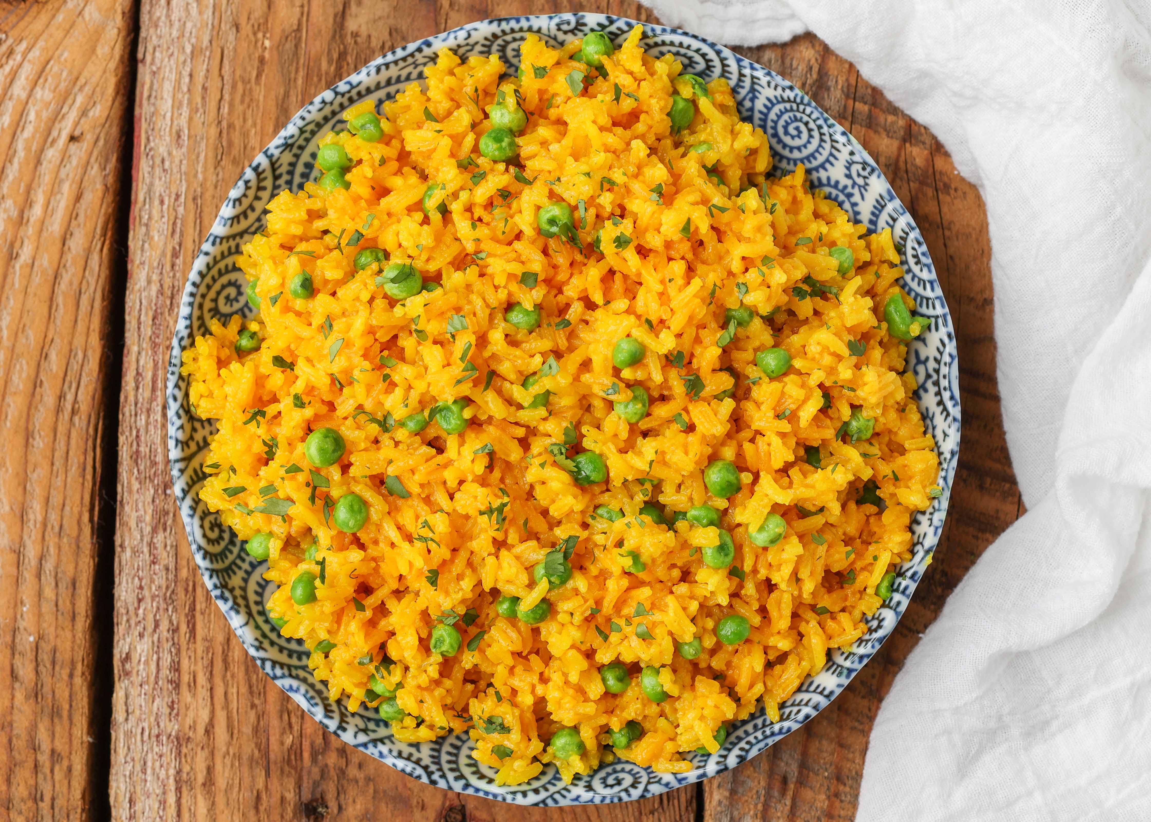 Vibrant Turmeric Rice: Stovetop or Rice Cooker, Plus Peas or Almonds